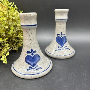 Charming Great Bay Pottery Hearts Candlestick Holders - Handcrafted in NH